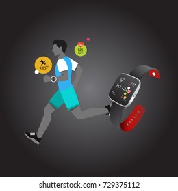 Smart watch running app with running man on black background