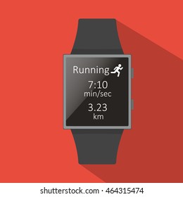 Smart watch. running distance. time icon. flat concept. with long shadow. Cartoon and flat style. Vector illustration. 