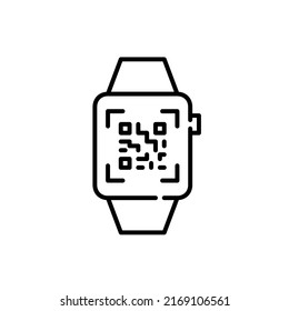Smart watch scanning a qr code. Pixel perfect, editable stroke line icon