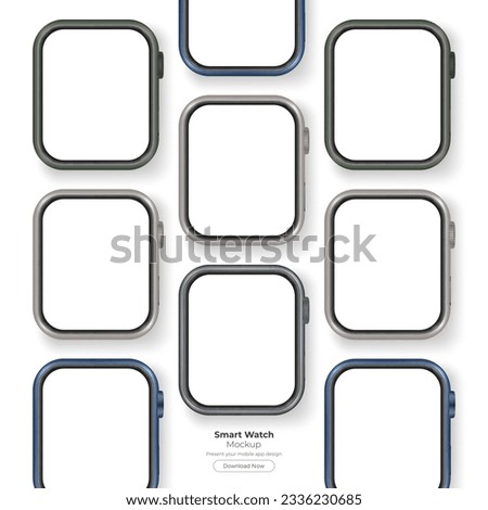 Smart Watch Screens Mockup, Isolated on White Background. Vector Illustration