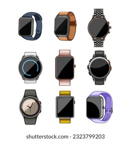 smart watch set cartoon. screen sport, digital hand, clock wearable, wrist modern smart watch sign. isolated symbol vector illustration