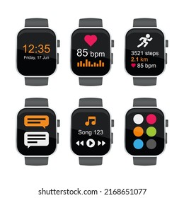 Smart Watch Set with Different Applications. Vector illustration