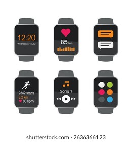 Smart Watch Set with Different Applications. stock illustration