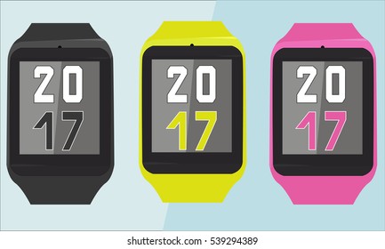 Smart watch set isolated on color background