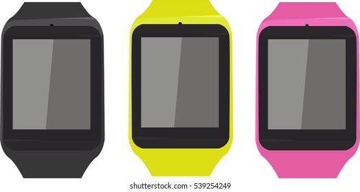 Smart watch set vector illustration. Digital electronic modern wristwatches isolated on white background