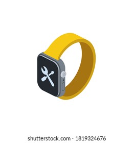 Corrección de la configuración de reloj inteligente. Vector 3d isométrico, color de los iconos de la web, nuevo estilo plano. Ilustración creativa, idea para infografías.