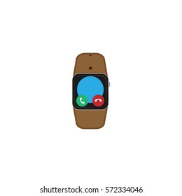 Smart watch showing call management. Brown belt. Vector.