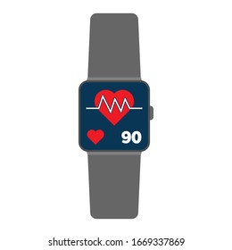Smart watch showing heart rate. Fitness bracelet. Flat vector illustration.