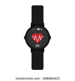 Smart watch showing heartbeat and alerts. Fitness bracelet. Simple vector illustration.