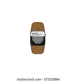 Smart watch showing notification. Brown belt. Vector.