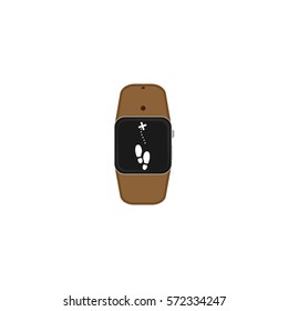 Smart watch showing pedometer. Brown belt. Vector.