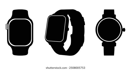 Smart Uhr zeigt Zeit in schwarz-weiß minimalistischen Stil Vektor Illustration Set.