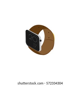 Smart watch showing time. Brown strap. Vector. Isometry.