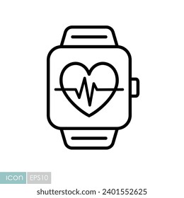 Smart watch muestra el latido en el icono del vector de pantalla. Símbolo gráfico del sitio web de fitness y pérdida de peso y diseño de aplicaciones, logotipo, aplicación, interfaz de usuario