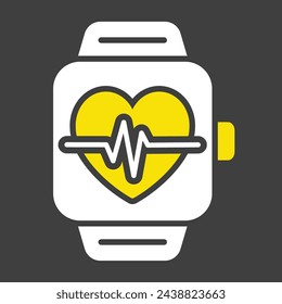 Smart watch shown heartbeat on screen vector solid icon on dark background. Graph symbol for fitness and weight loss web site and apps design, logo, app, UI