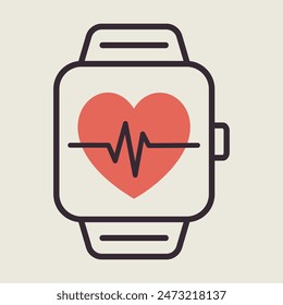 Smart watch shown heartbeat on screen vector icon. Graph symbol for fitness and weight loss web site and apps design, logo, app, UI
