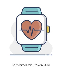 Smart watch shown heartbeat on screen vector icon. Graph symbol for fitness and weight loss web site and apps design, logo, app, UI