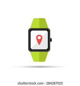 smart watch shown map pointer location on screen isolated vector flat icon on white background