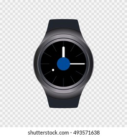 Smart watch shows time. Smart watch is new technology. Vector Smart watch, Iwatch icon. Black Smart watch isolated on transparent background