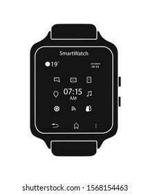 Smart watch silhouette isolated on white background. Vector illustration