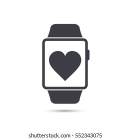 Smart watch simple black icon with heart sign. Vector isolated simple illustration.