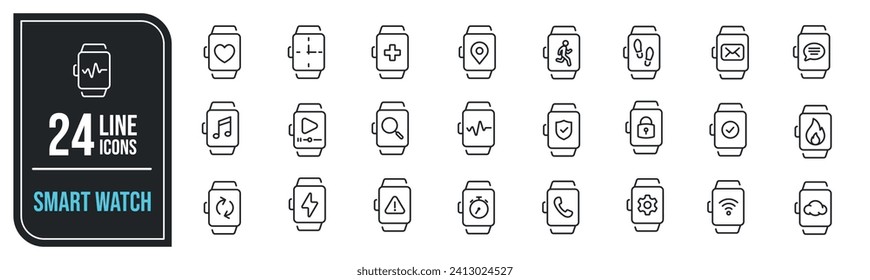 Smart watch simple minimal thin line icons. Related device, digital, hand watch, time. Vector illustration.