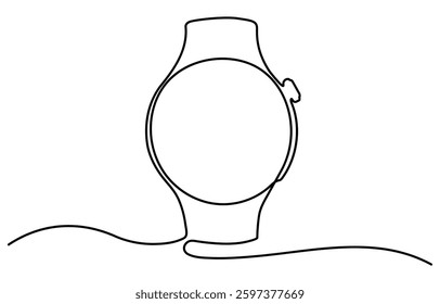Smart Watch Single Line Icon. Watch one line continuous. Line art watch isolated on transparent background. Continuous line of vintage, outline continuous vector illustration. Clock symbol. 
