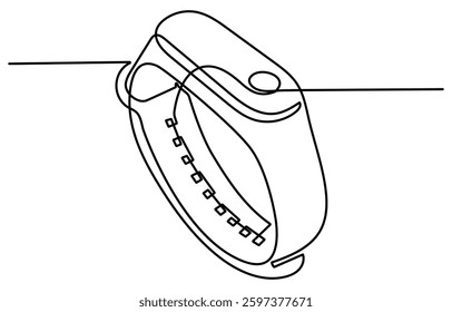 Smart Watch Single Line Icon. Watch one line continuous. Line art watch isolated on transparent background. Continuous line of vintage, outline continuous vector illustration. Clock symbol. 
