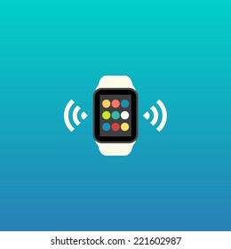 Smart Watch and Smartphone Synchronization concept with mobile apps icons. Vector illustration