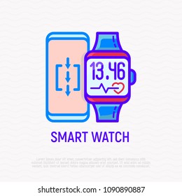 Smart watch and smartphone thin line icon. Modern vector illsutration.