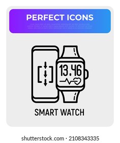 Smartwatch und Smartphone Thin Line Icon. Moderne Vektorgrafik.
