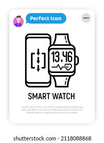 Icono de línea delgada Smart watch y smartphone. Ilustración vectorial moderna.
