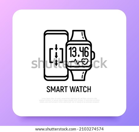 Smart watch and smartphone thin line icon. Modern vector illsutration.
