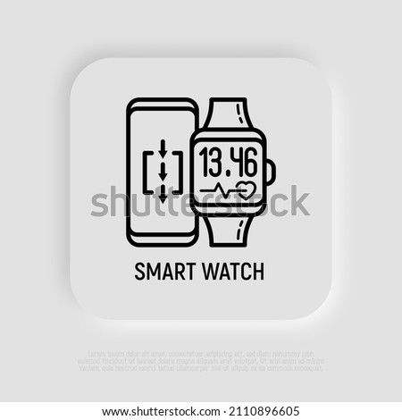 Smart watch and smartphone thin line icon. Modern vector illsutration.