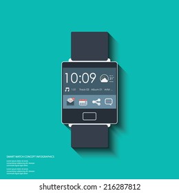 Smart watch with social media, messages and organizer apps in modern flat design.Eps10 vector illustration