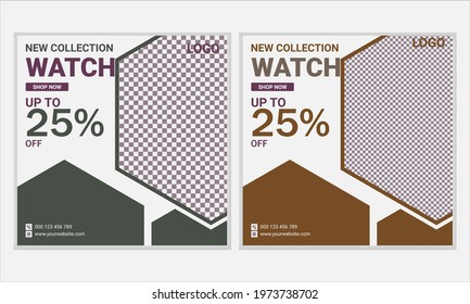 Smart watch social media post template with geometric design. 

