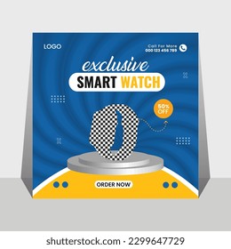 Smart watch social media post design template. Social media abstract square post template
design for smart watch sale. social media Smart Watch post.
Promotional watch social media post ad banner sale