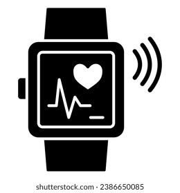 Smart watch solid icon, Gym concept, Wrist Watch with heart rate sign on white background, Fitness bracelet icon in glyph style for mobile concept and web design. Vector graphics