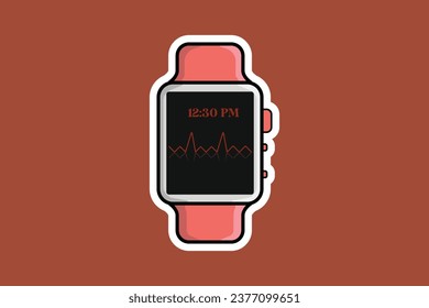 Smart Watch con la ilustración vectorial de diseño Straps Sticker. Concepto de icono de objeto tecnológico. Diseño vectorial de etiqueta de símbolo de dispositivo de tecnología inteligente con sombra.