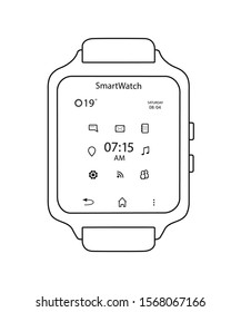 Smart watch in style line Art isolated on white background. Vector illustration