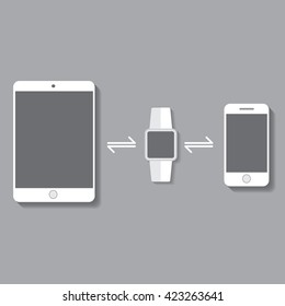 Smart watch synchronizing with smart phone on table.