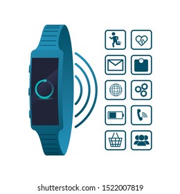smart watch technology with applications menu vector illustration design