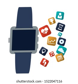 smart watch technology with applications menu vector illustration design
