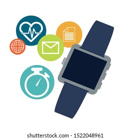 smart watch technology with applications menu vector illustration design