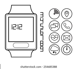 smart watch and technology functions vector simple line icon 