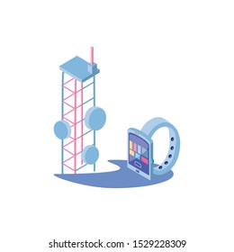 smart watch with telecommunications tower vector illustration design