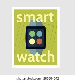 Smart watch. Template poster design. Flat style.