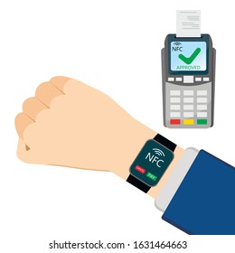 Smart watch terminal payment. Mobile payment concept . NFC technology. Vector flat illustration. Vector EPS 10