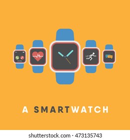 smart watch with time, heartbeat, incoming call, workout tracking. vector illustration. flat minimal design.