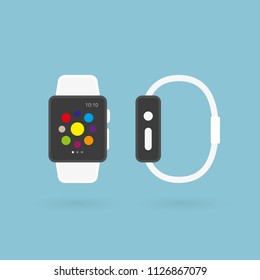 Smart watch. Top and side view. Vector illustration, flat design